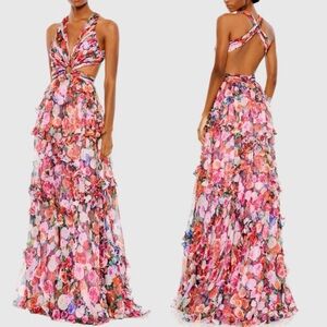 Mac Duggal 68076 Ruffled Cut Out Sleeveless Gown NWT Multi 0